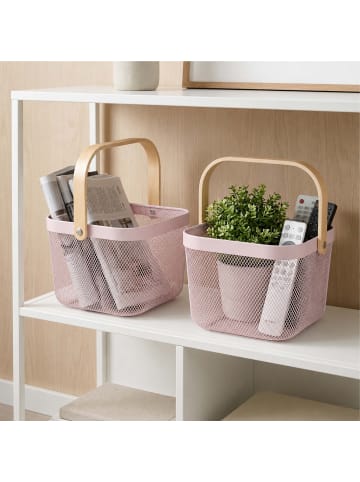 relaxdays 2 x Drahtkorb in Rosa/ Natur - (B)26 x (H)17,5 x (T)24 cm