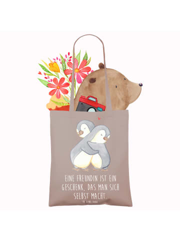 Mr. & Mrs. Panda Tragetasche Geschenk Freundin mit Spruch in Braun Pastell