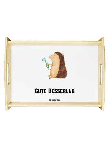Mr. & Mrs. Panda Servier Tablett Igel Blumen mit Spruch in Weiß