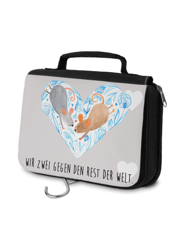 Mr. & Mrs. Panda Kulturbeutel Mäuse Herz mit Spruch in Grau Pastell