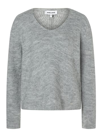 More & More Rippstrickpullover mit V-Ausschnitt in silvergrey melange