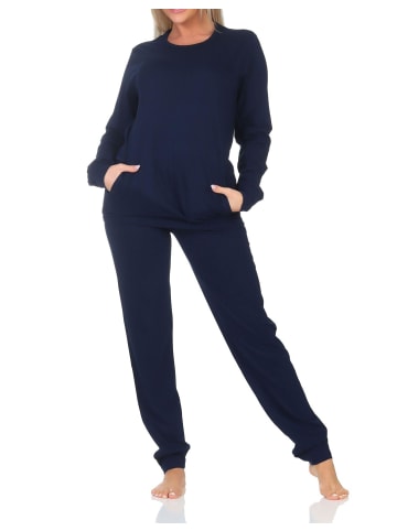 NORMANN Langarm Schlafanzug Pyjama Bündchen Tupfen Optik - 87015 in marine