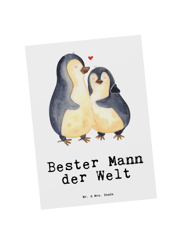 Mr. & Mrs. Panda Postkarte Pinguin Bester Mann der Welt mit Spruch in Weiß