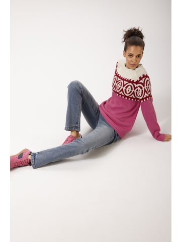 Aniston CASUAL Strickpullover in pink-dunkelrot-wollweiß