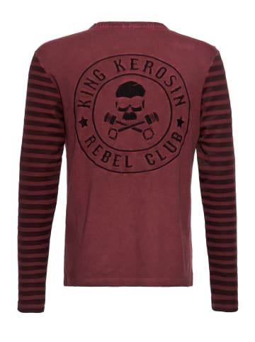 King Kerosin King Kerosin Longsleeve mit gestreiften Ärmeln und Stickerei im Rücken Tough as Nails in dunkelrot