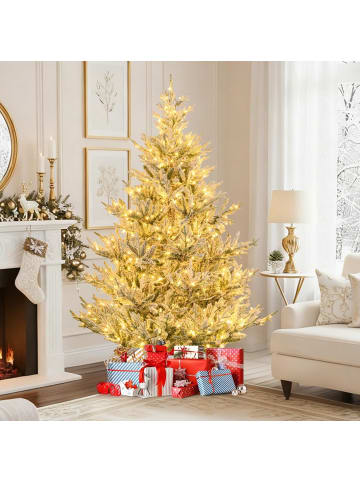 COSTWAY 210 cm Künstlicher Weihnachtsbaum mit Beleuchtung und Schnee in Weiß