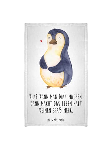 Mr. & Mrs. Panda Gästehandtuch Pinguin Diät mit Spruch in Weiß