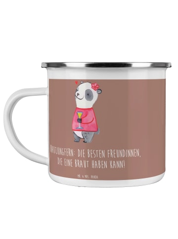 Mr. & Mrs. Panda Becher Emaille Beste Brautjungfern mit Spruch in Braun Pastell