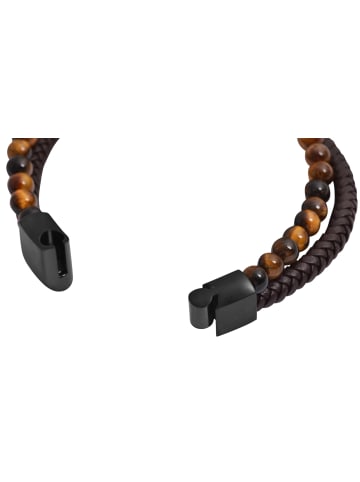 Adeliás Unisex Armband – Kugelarmband aus Leder mit Perle 23 cm in braun