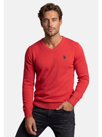 U.S. Polo Assn. Pullover USPhil – Herren V-Neck Classic Fit mit Logo-Stickerei in Rot-Navy