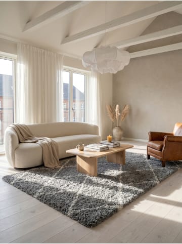 KADIMA DESIGN Teppich Hochflor Shaggy Waschbar Geometrisch DOLOMIT Strapazierfähig in Grau