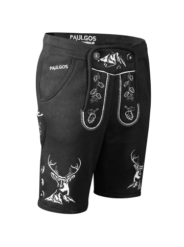 PAULGOS Jogginghose Design Trachten Lederhose Bermuda Shorts Kurz JOK4 in Schwarz