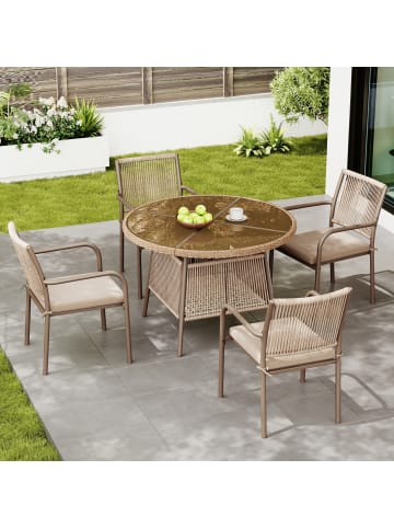 ABRIHOME Gartenmöbel Set in Braun 5-tlg mit Glastisch 4 Stühlen für Terrasse