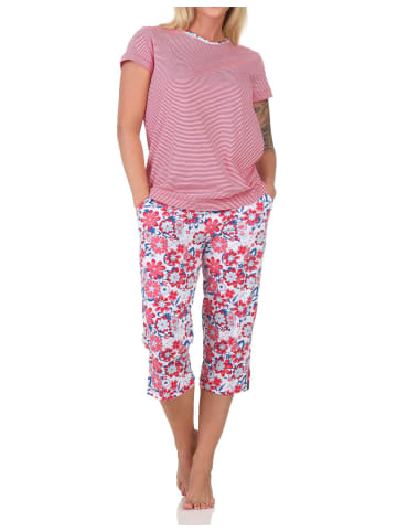 NORMANN Kurzarm Schlafanzug Capri Pyjama Streifen 125 204 836 in rot