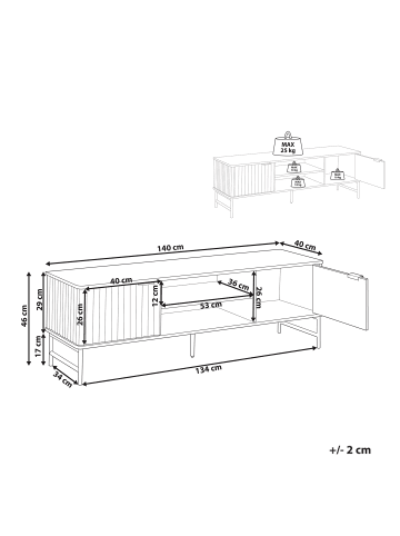 Beliani TV-Schrank GLASTONBURY in Schwarz - (W) 140 x (H) 46 x (L) 40 cm