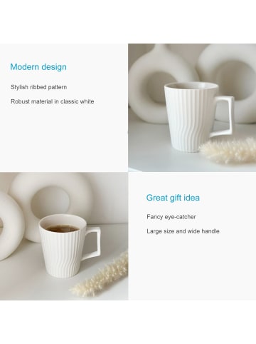 Intirilife Kaffee Tee Tasse 400 ml mit gerilltem Muster Becher mit Henkel in Weiß
