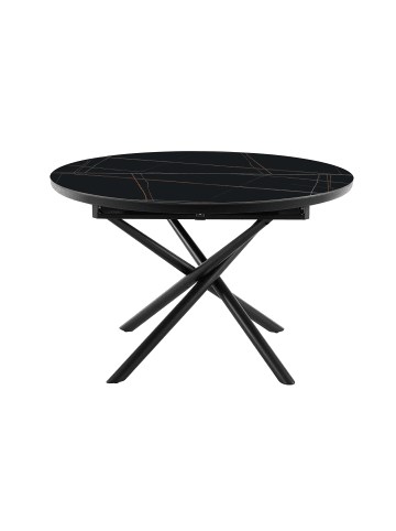 SalesFever Esstisch rund Ø120 ausziehbar Platte Marmoroptik und Metallgestell in Schwarz