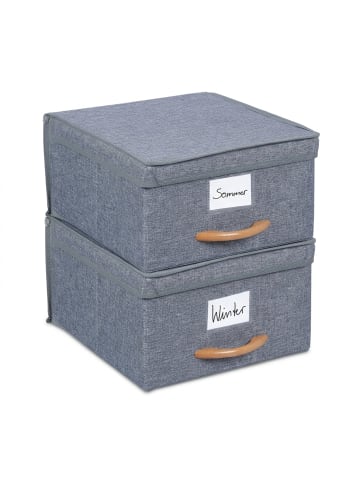 relaxdays 2 x Aufbewahrungsbox in Grau - (B)30 x (H)16 x (T)32,5 cm