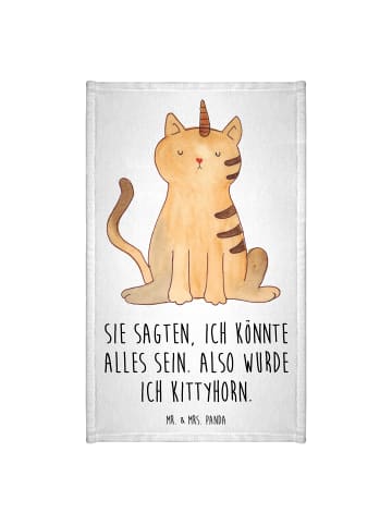 Mr. & Mrs. Panda Gästehandtuch Einhorn Katze mit Spruch in Weiß