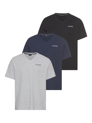 H.I.S. V-Shirt in schw/grau/blau