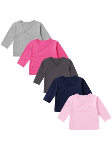 LOREZA 5er Set Mädchen Baby Wickelshirts langarm 100% Baumwolle