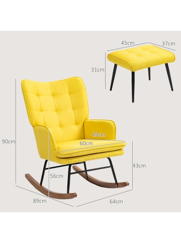 HOMCOM Schaukelstuhl mit Hocker in Gelb 64L x 89B x 90H cm