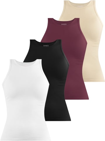 Janice 4 x Damen Top hochgeschlossen Nauta in Weiß/Schwarz/Burgund/Beige