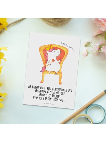 Mr. & Mrs. Panda Postkarte Einhorn König mit Spruch in Weiß
