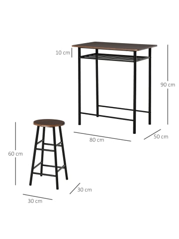 HOMCOM Bartisch Set-80B x 50T x 90H cm-Schwarz