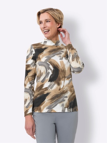 Sieh an! Stehkragen-Shirt in ecru-camel-bedruckt