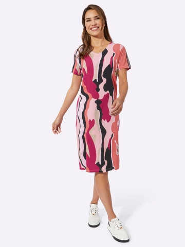 Sieh an! Jerseykleid in schwarz-pink-bedruckt