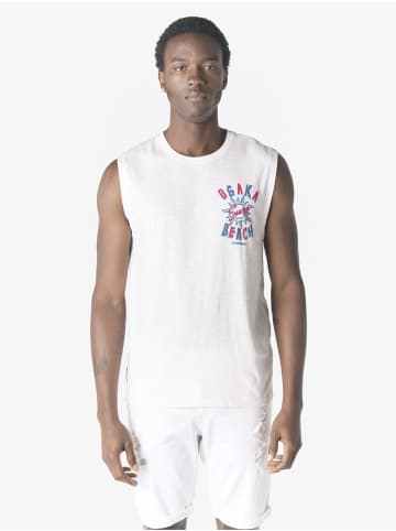 KOROSHI Herren t-shirt boxen baumwolle druck in weiß