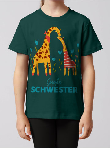 wat? Apparel T-Shirt Giraffe Große Schwester in Dunkelgrün