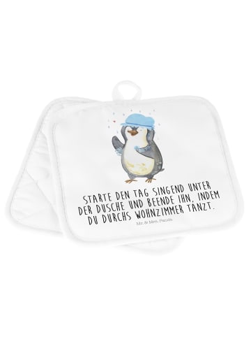 Mr. & Mrs. Panda Topflappen Pinguin Duschen mit Spruch in Weiß