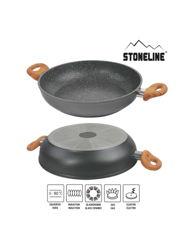 Stoneline Made in Germany Servierpfanne mit Deckel 24 cm, hoher Rand in Holzoptik