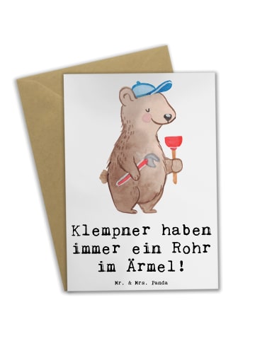 Mr. & Mrs. Panda Klappkarte Klempner Helden mit Spruch in Weiß
