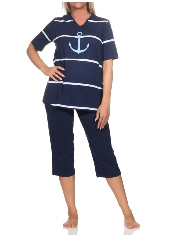 NORMANN Kurzarm Pyjama Schlafanzug Shorty Maritimer Look - 85120 in marine