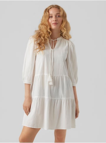Vero Moda Kurzes Crepe Kleid mit Kordel Midi Dress 3/4 Ärmel in Weiß