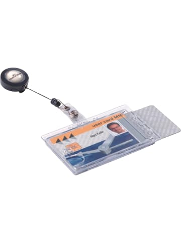 Durable Ausweishalter mit Aufrollmechanismus anthrazit Packung mit 10 Halter