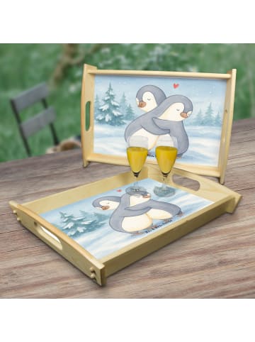 Mr. & Mrs. Panda Serviertablett aus Holz Pinguine Kuscheln Desig... in Weiß
