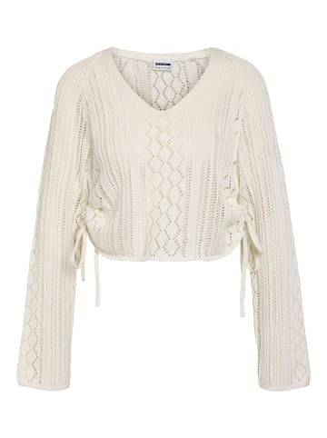 Noisy may Strickpullover mit Lochmuster und Schnürdetails in Creme