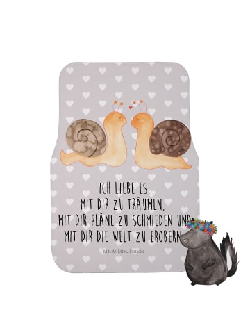 Mr. & Mrs. Panda Auto Fußmatte Schnecken Liebe mit Spruch in Grau Pastell