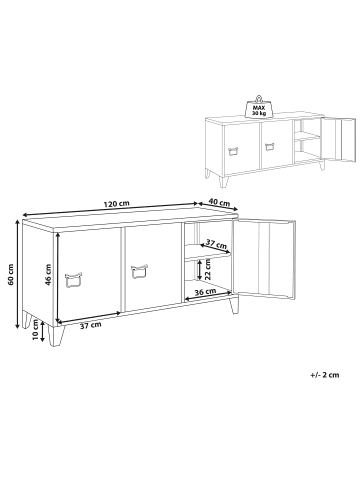 Beliani Büroschrank CARDIFF in Rot - (W) 120 x (H) 60 x (L) 40 cm