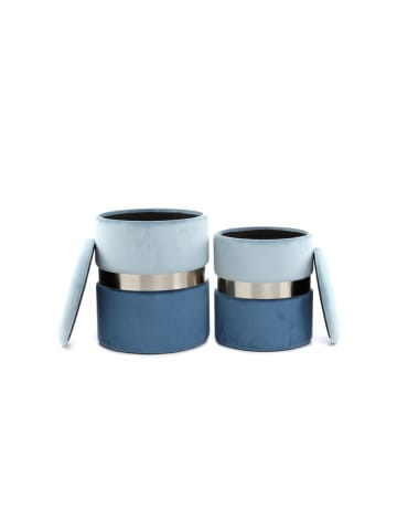 Kayoom 2tlg. Set Hocker Rozelle in Hellblau / Silber / Blau