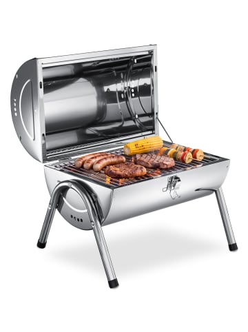 tectake Wetterfester Grill aus Edelstahl mit Doppel-Grillfläche, Kohlewannen