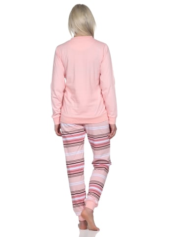 NORMANN Pyjama lang Bündchen und gestreifter Hose - 81609 in rosa