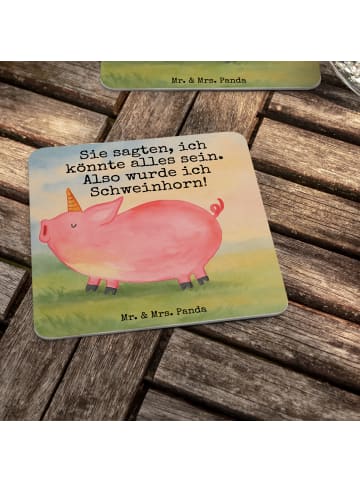 Mr. & Mrs. Panda Bierdeckel Einhorn Schwein Design mit Spruch in Weiß