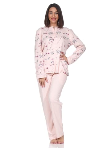 NORMANN Langarm Interlock Schlafanzug Langarm Florale Optik durchknöpfen in rosa