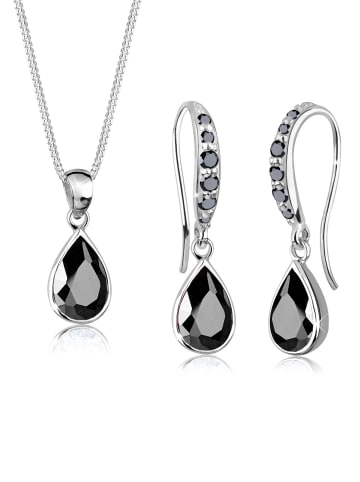 Elli Schmuckset 925 Sterling Silber Tropfen in Schwarz