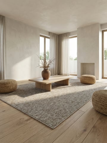 Teppich Kurzflor Waschbar Einfarbig AMMER Strapazierfähig OEKO-TEX in Beige